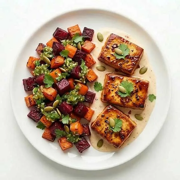 Chipotle Tofu With Roasted Beet Carrot And Verde